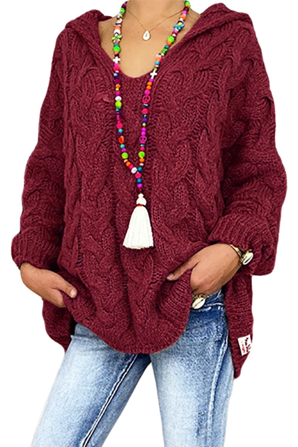 Winter Rivière — Cable-Knit Hooded Sweater, alternate view 10