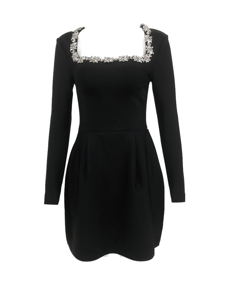 Kalystra™ | Square Neck Crystal Rhinestone Dress - Opulent Empire