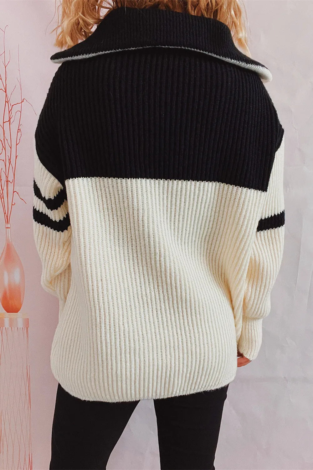 Reese Valmont — Quarter Zip Striped Dropped Shoulder Sweater, alternate view 10