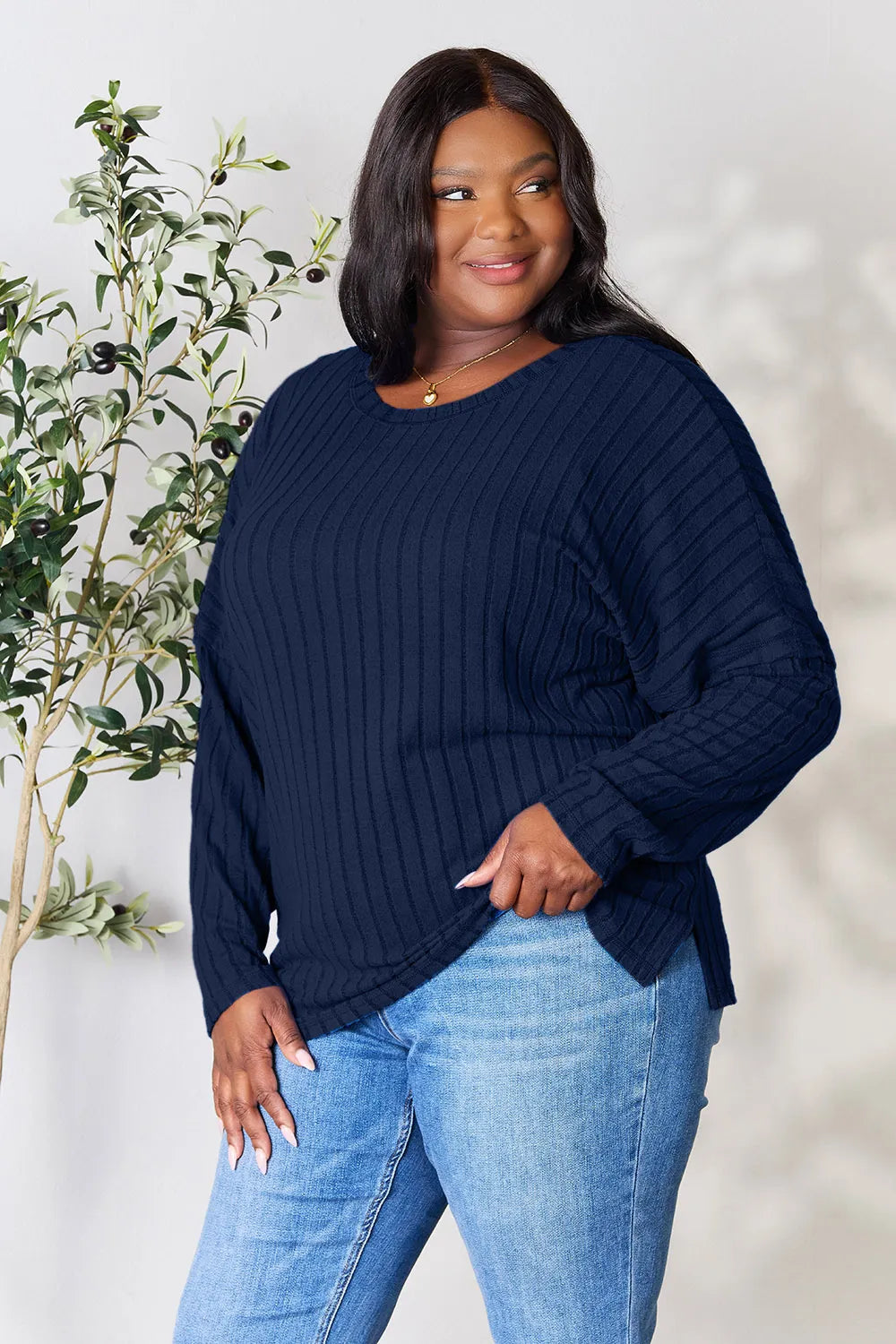 Vale Delacroix — Basic Bae Full Size Ribbed Round Neck Slit Knit Top, alternate view 17