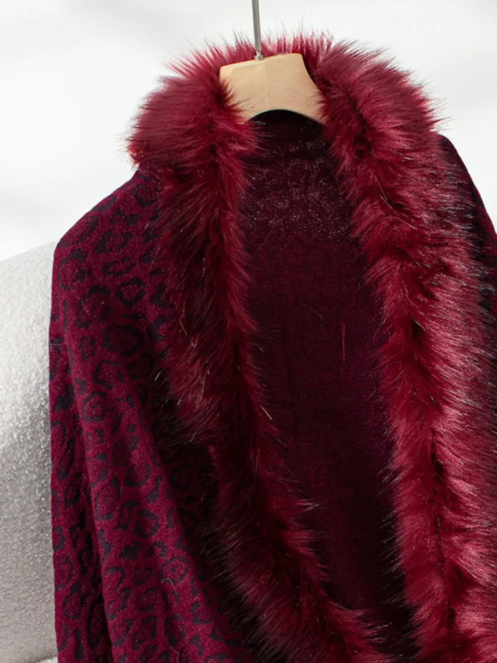 Rain Sorrento — Fringe Leopard Open Front Long Sleeve Poncho, alternate view 13