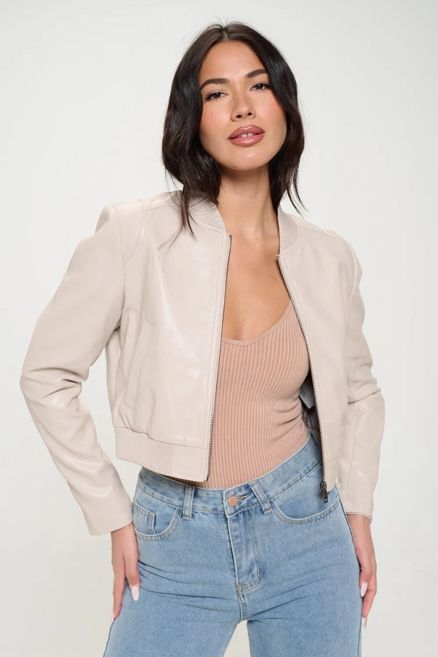 Emery Saint-Clair — Coalition LA Zip Up Cropped Bomber Jacket