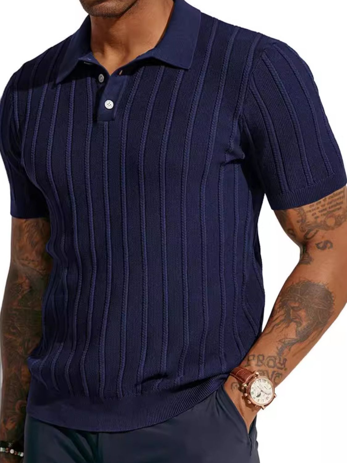Laurent — Men's Full Size Button Detail Short Sleeve Polo Plus Size Men's Tailored Shorts, alternate view 5