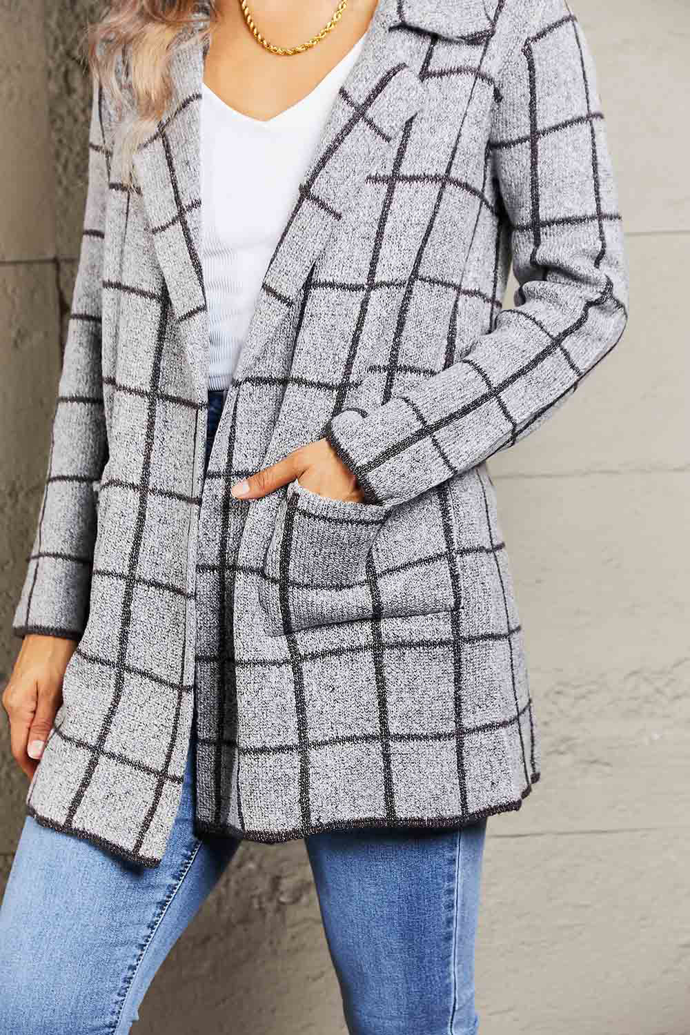 Wren Moreau — Printed Open Front Lapel Collar Cardigan with Pockets, alternate view 6