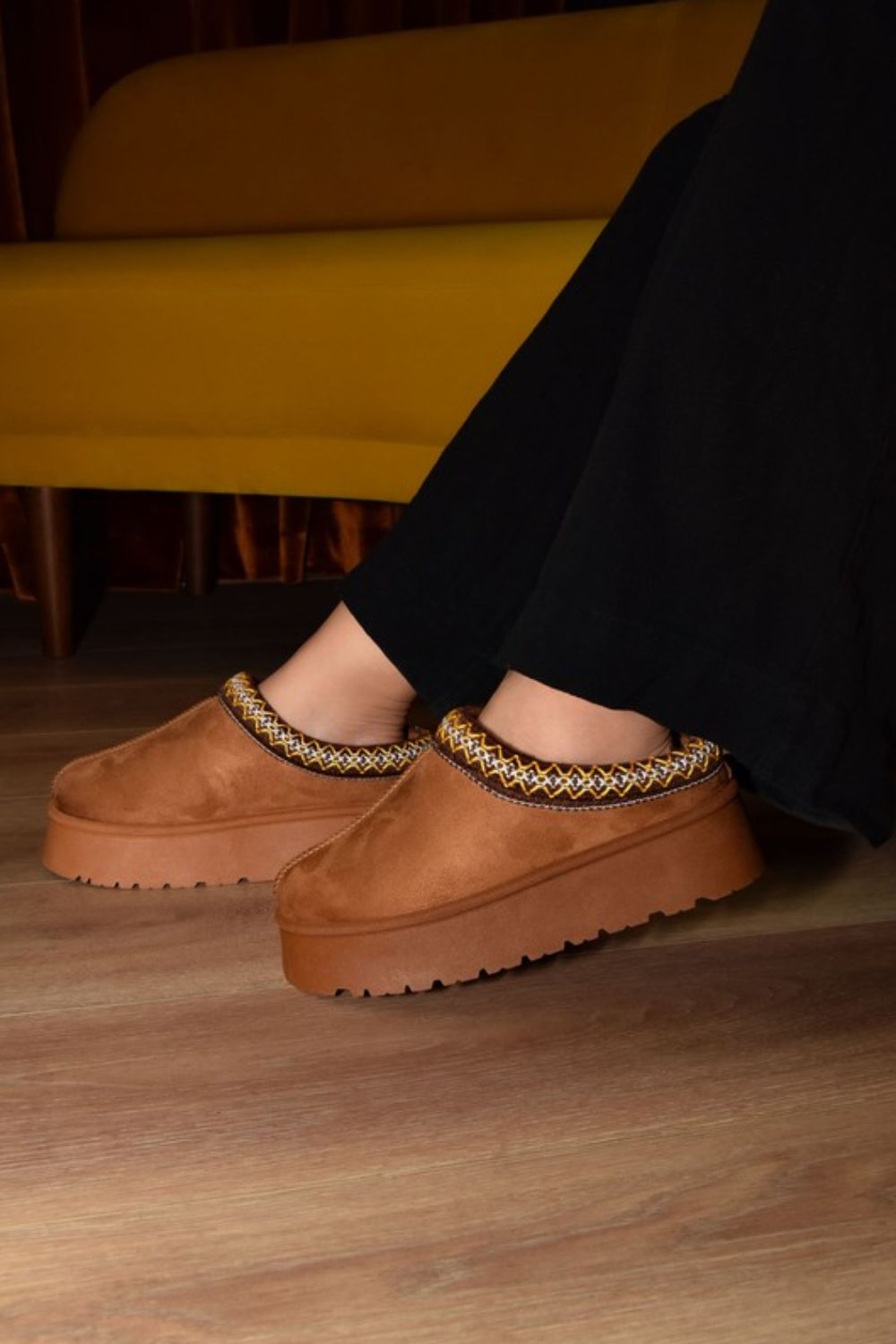 Rowan Laurent — WILD DIVA Embroidered Trim Round Toe Platform Boots Brown Fashion Footwear