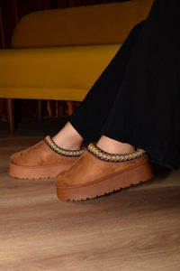 Rowan Laurent — WILD DIVA Embroidered Trim Round Toe Platform Boots Brown Fashion Footwear