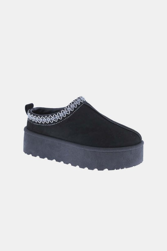 Weeboo Platform Embroidered Trim Slip-On Boots - Opulent Empire