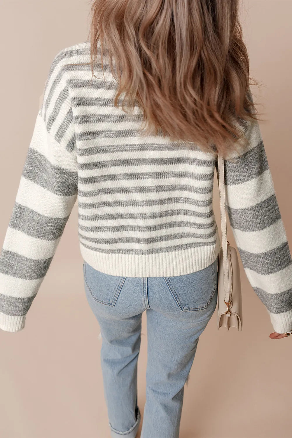 Quinn Valmont — Striped Round Neck Dropped Shoulder Sweater, alternate view 4