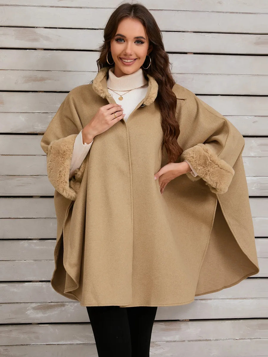 Quinn Versailles — Fuzzy Trim Long Sleeve Poncho