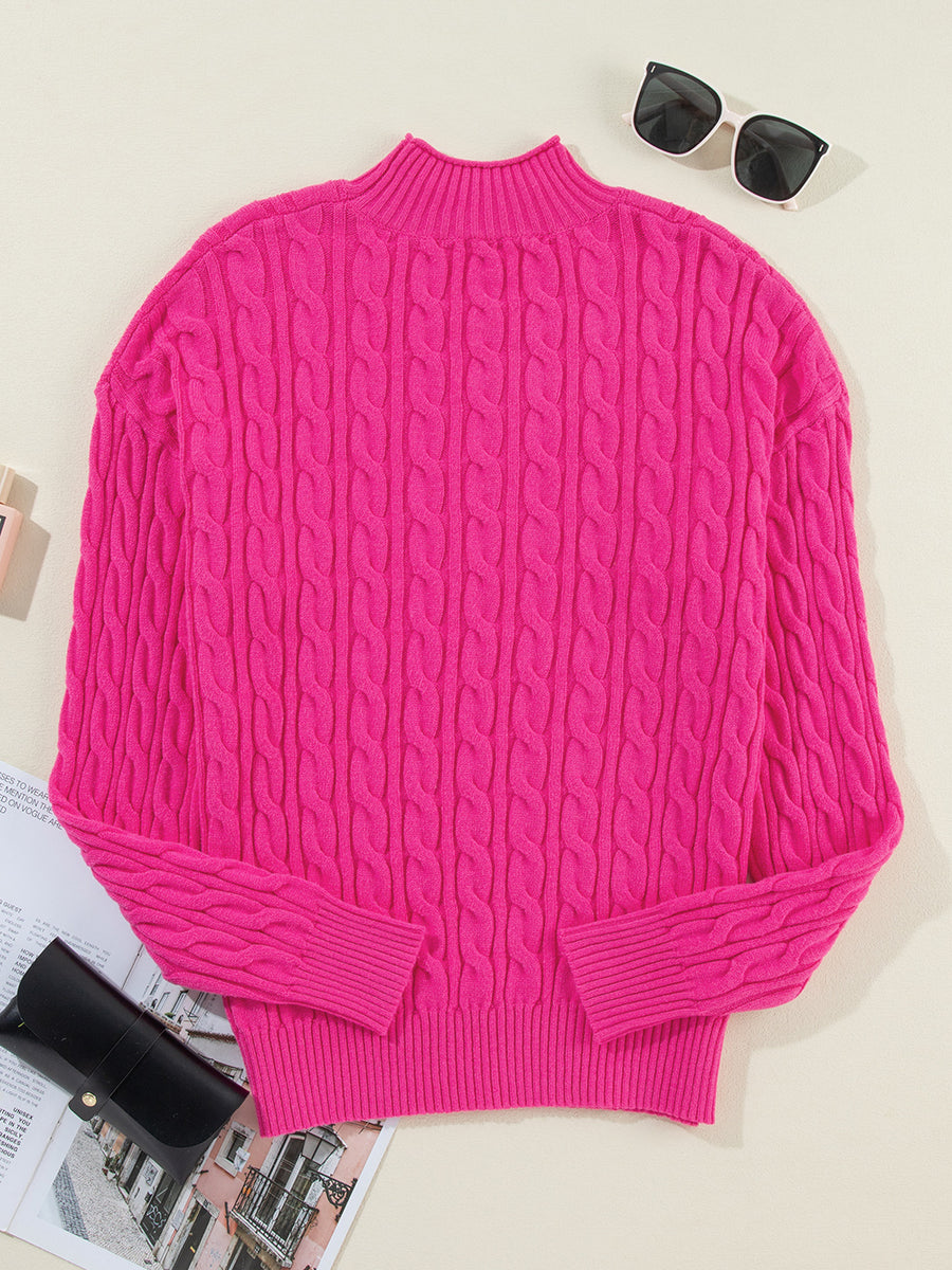 Cable-Knit Mock Neck Long Sleeve Sweater