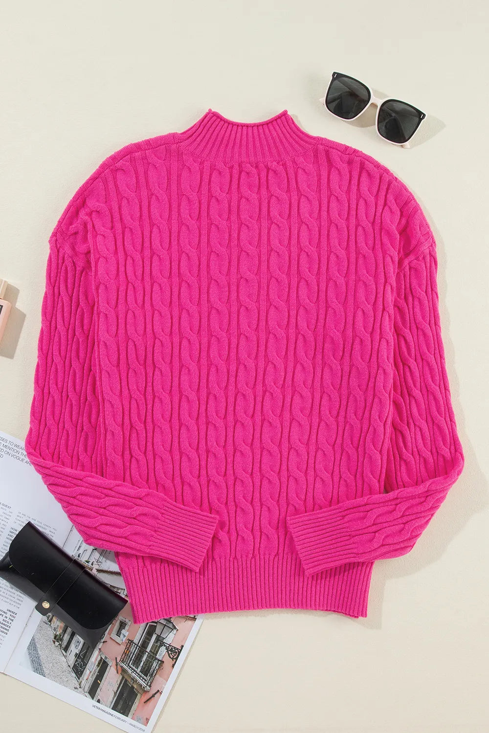 Paris Fontaine — Cable-Knit Mock Neck Long Sleeve Sweater, alternate view 3
