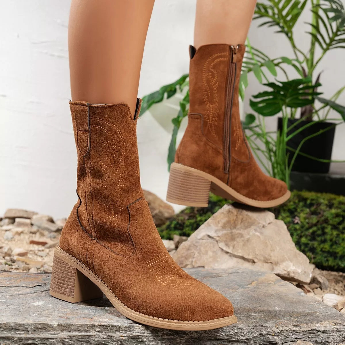 Lior Marino — Suede Block Heel Western Boots, alternate view 4