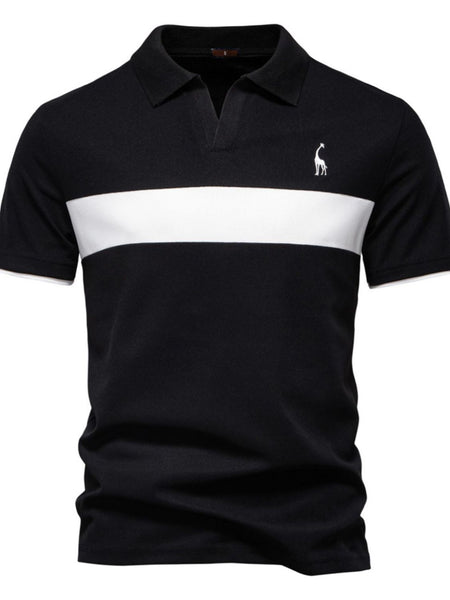 Men's Giraffe Embroidered Collared Neck Contrast Polo - Opulent Empire