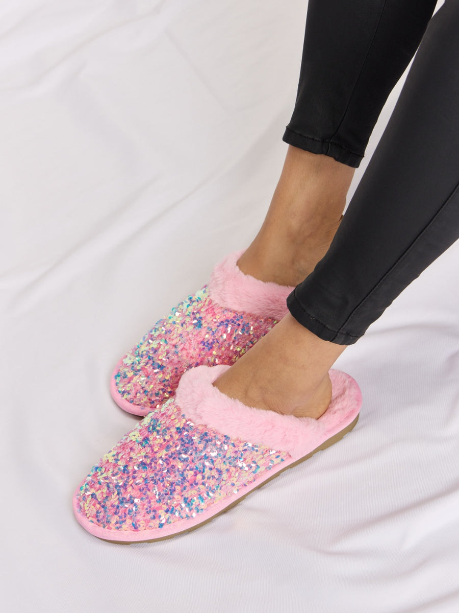 Forever Link Sequin Plush Round Toe Slippers - Opulent Empire