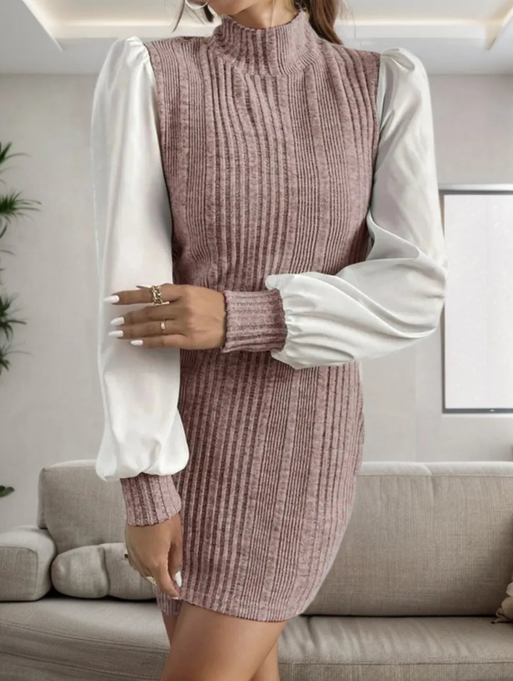 Nova Rivière — Ribbed Contrast Long Sleeve Sweater Dress, alternate view 5