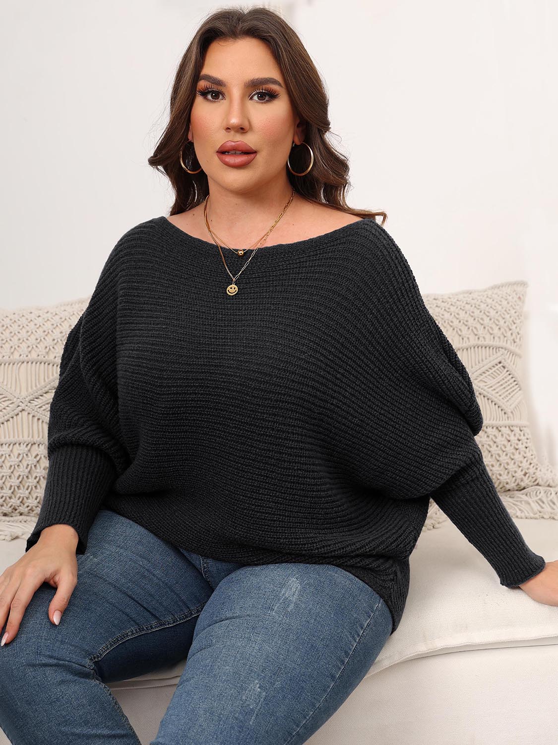 Sage Moreau — Full Size Boat Neck Batwing Sleeve Sweater, alternate view 10