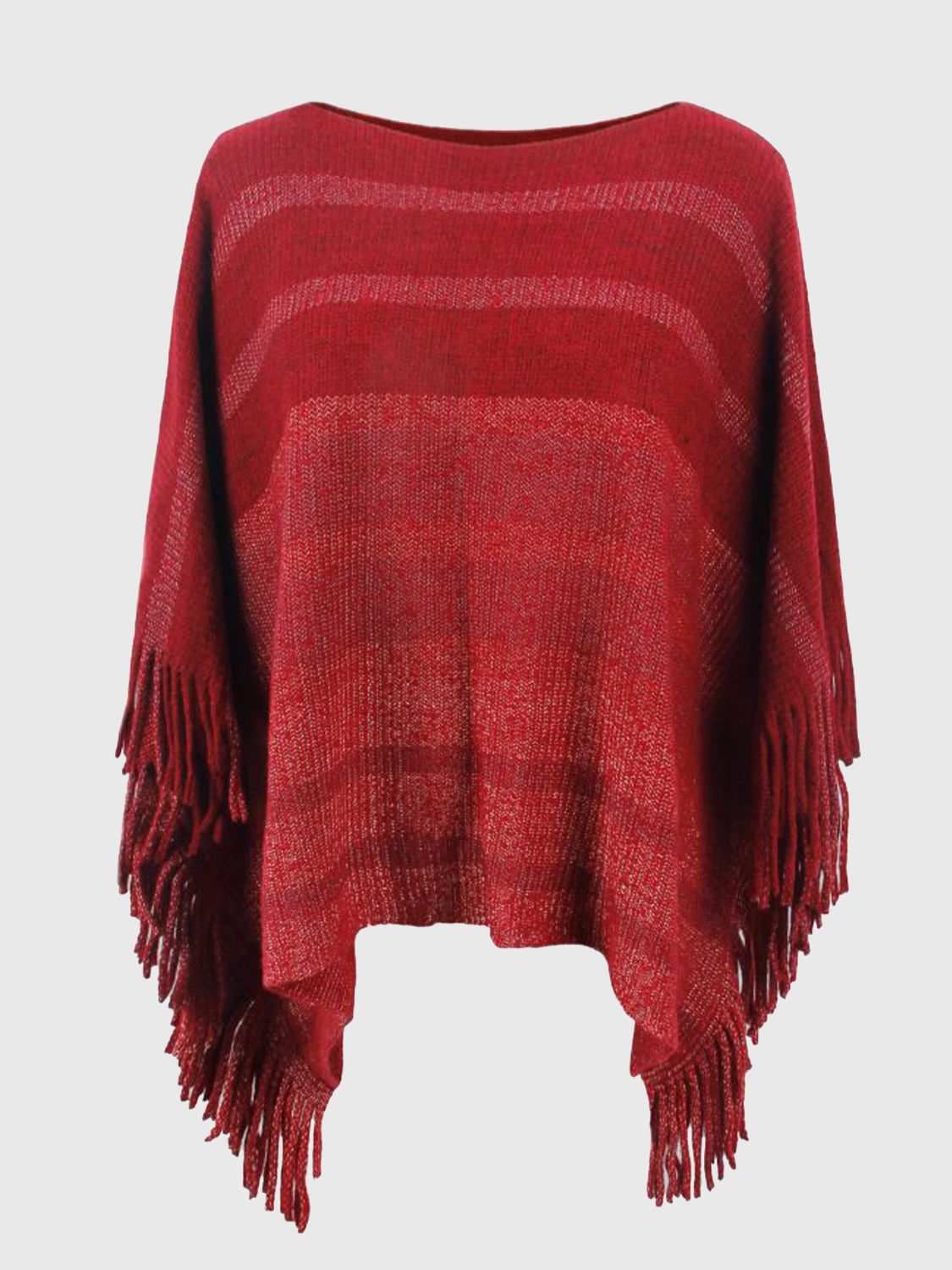 Emery Versailles — Striped Boat Neck Poncho with Fringes, alternate view 10