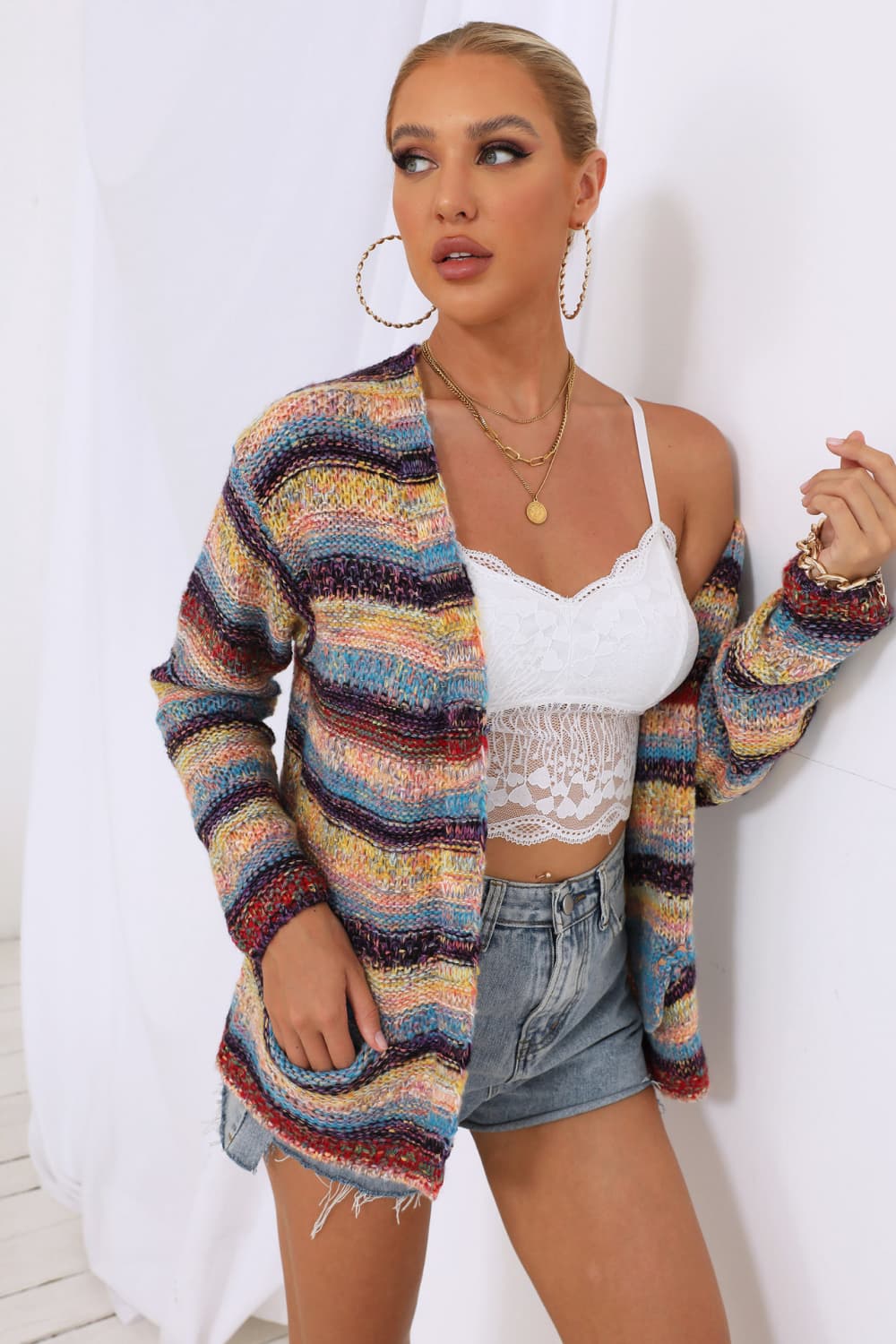 Gray Valmont — Striped Long Sleeve Open Front Cardigan, alternate view 4