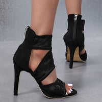 Gray Allegra — Open Toe Stiletto Sandals Black Fashion Footwear, alternate view 3