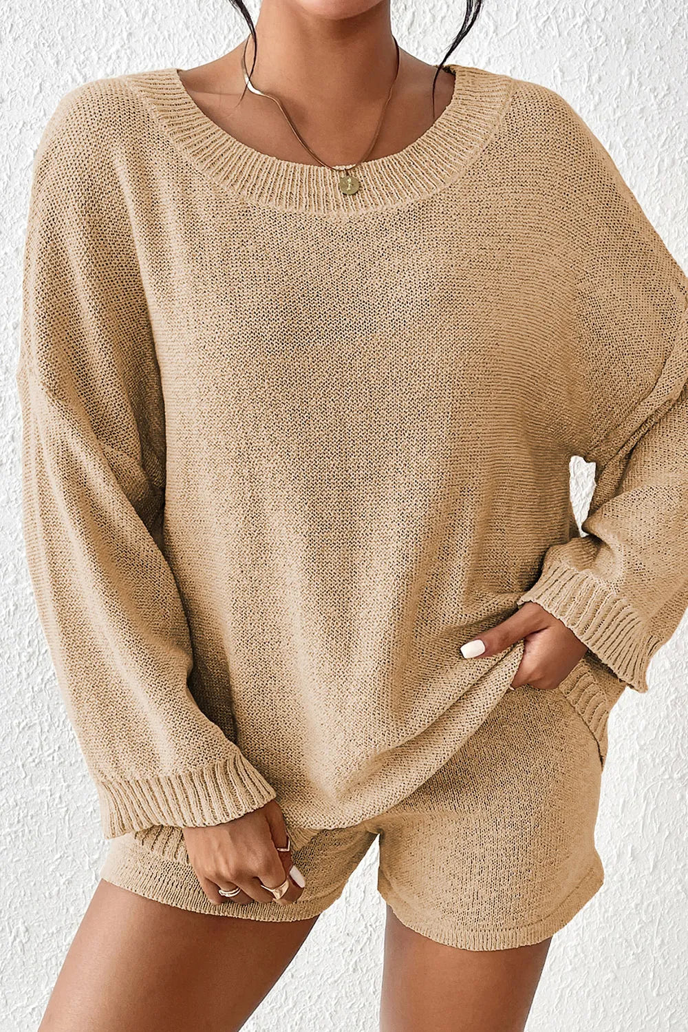 Monroe Bellamy — Round Neck Dropped Shoulder Sweater and Drawstring Pants Set, alternate view 3