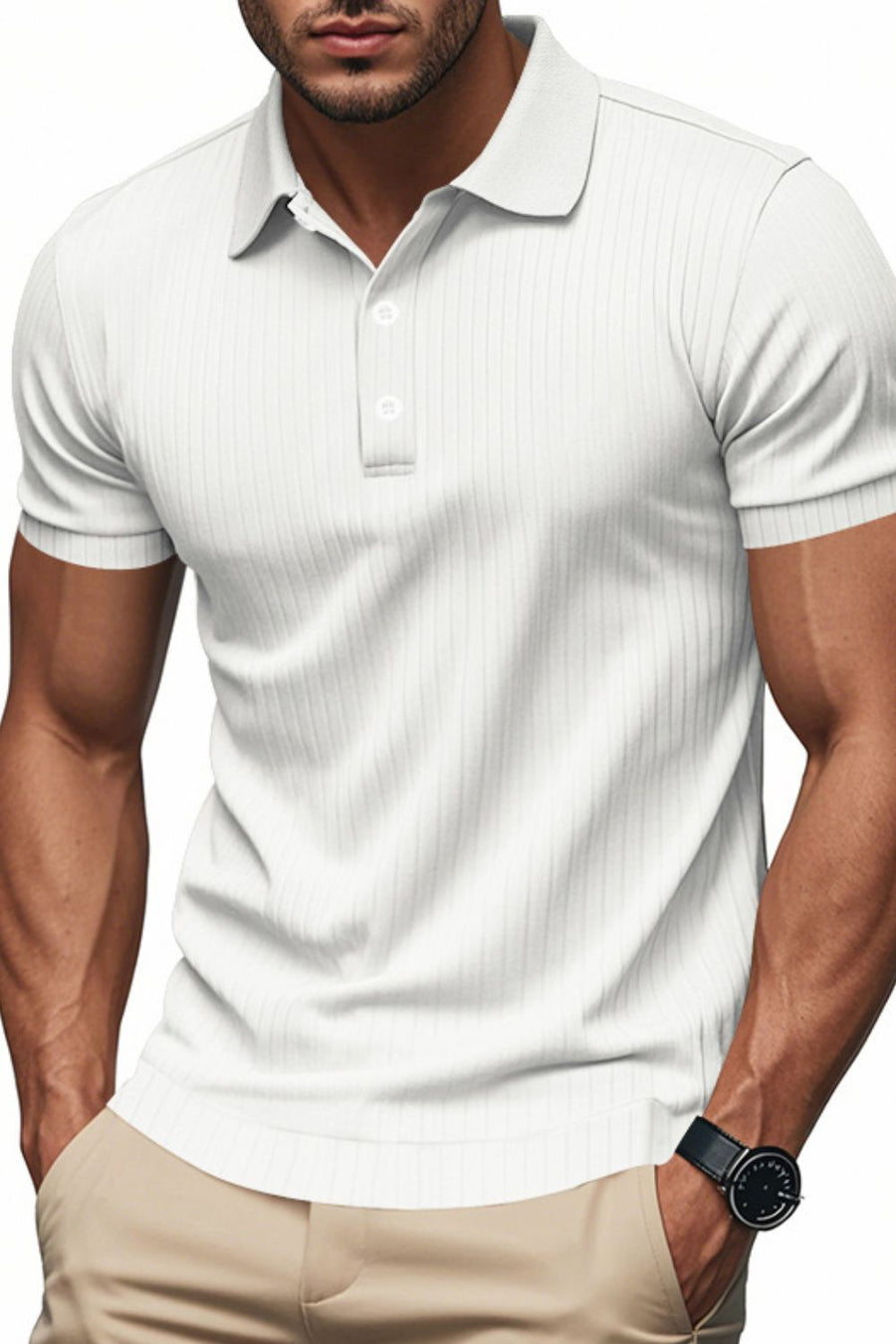 Matteo — Men's Full Size Ribbed Short Sleeve Polo Plus Size Men's Tailored Shorts