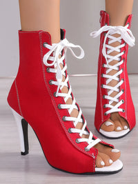 Fable Sorrento — Canvas Lace-Up Peep Toe Stiletto Ankle Boots Fashion Footwear