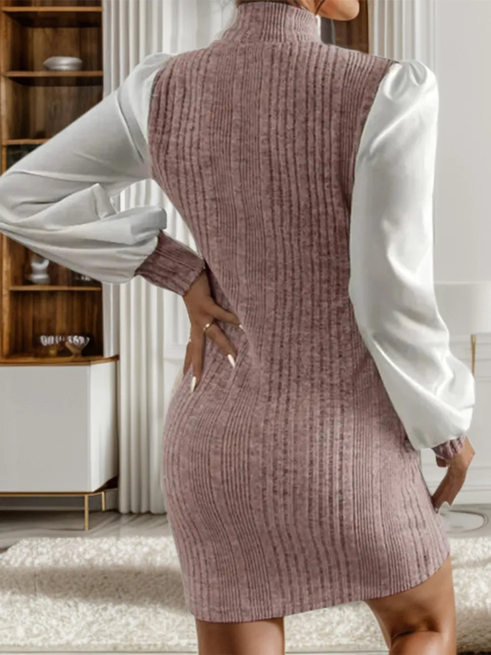 Nova Rivière — Ribbed Contrast Long Sleeve Sweater Dress, alternate view 6