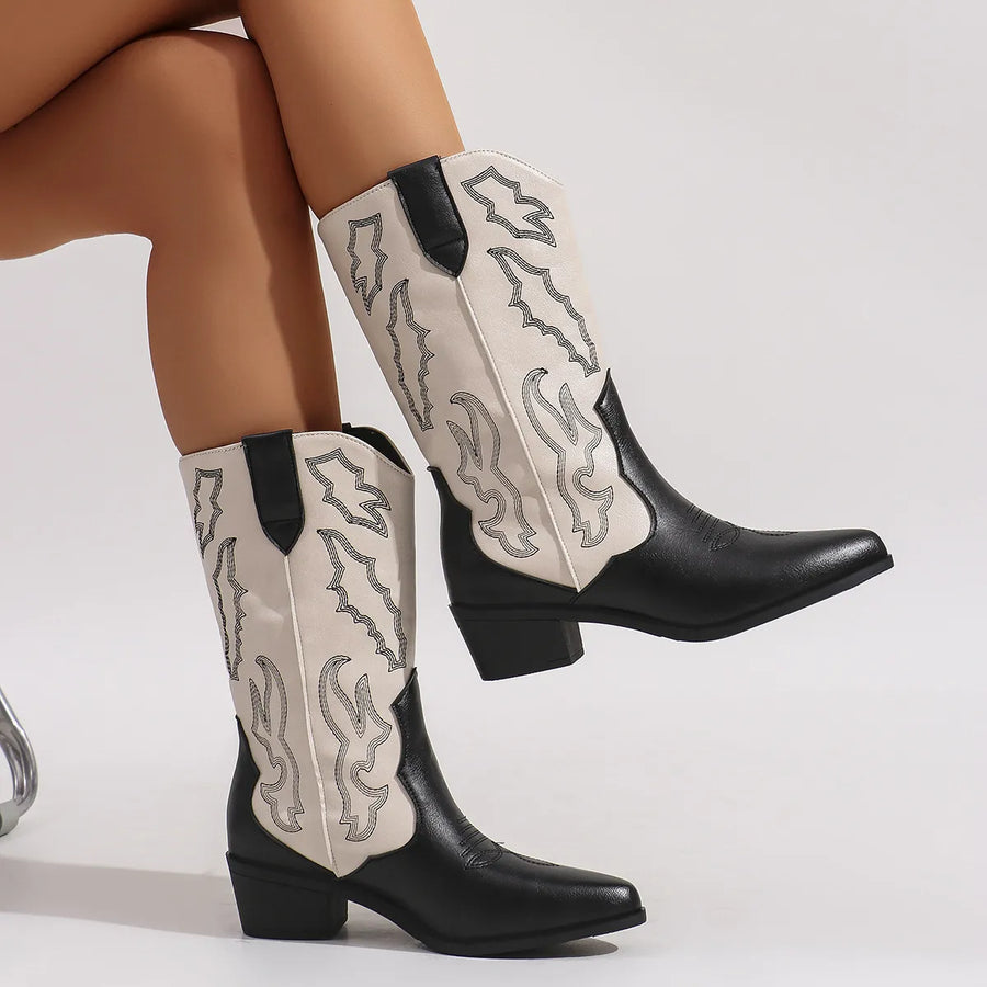 Emery Bellini — Point Toe Block Heels Boots Fashion Footwear