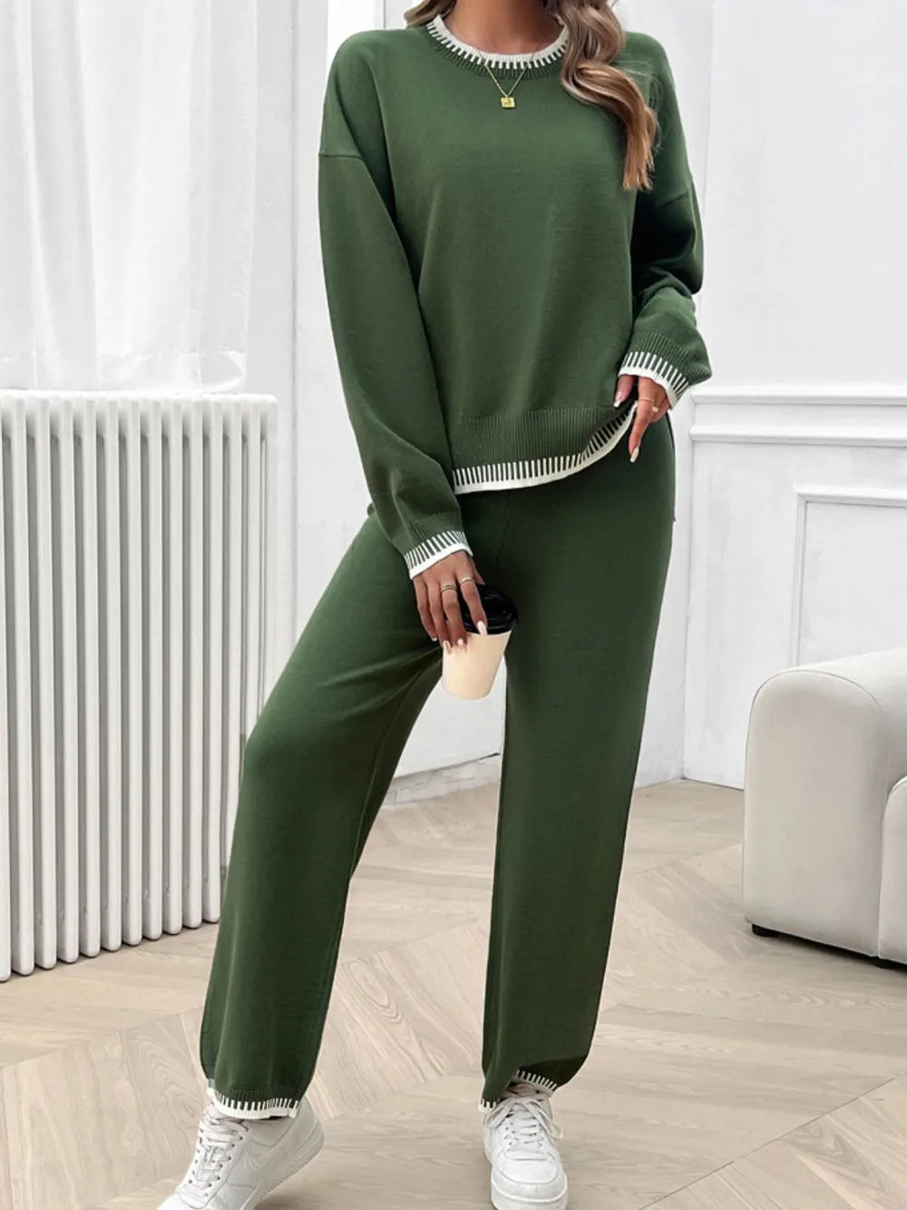 Marlowe Valmont — Devine Round Neck Dropped Shoulder Top and Pants Sweater Set, alternate view 13