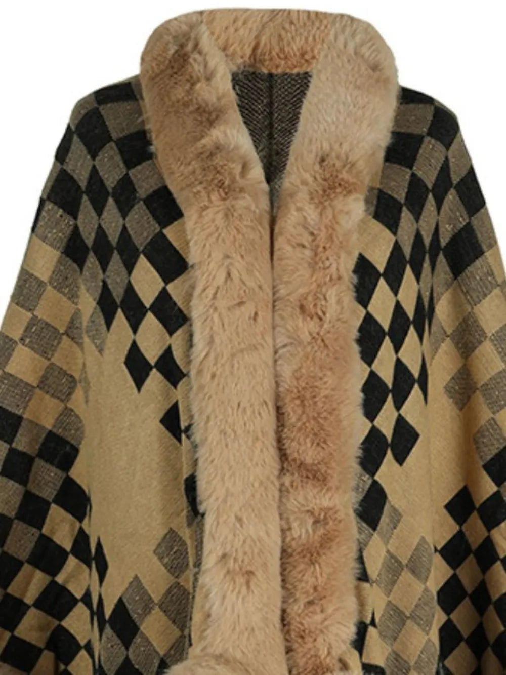 Ivory Versailles — Fuzzy Checkered Long Sleeve Poncho, alternate view 6