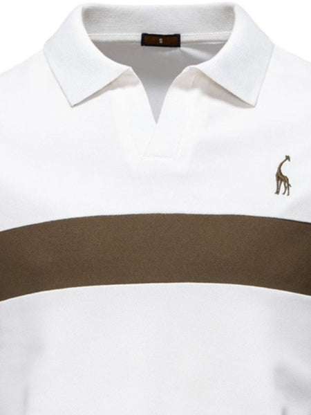 Men's Giraffe Embroidered Collared Neck Contrast Polo - Opulent Empire