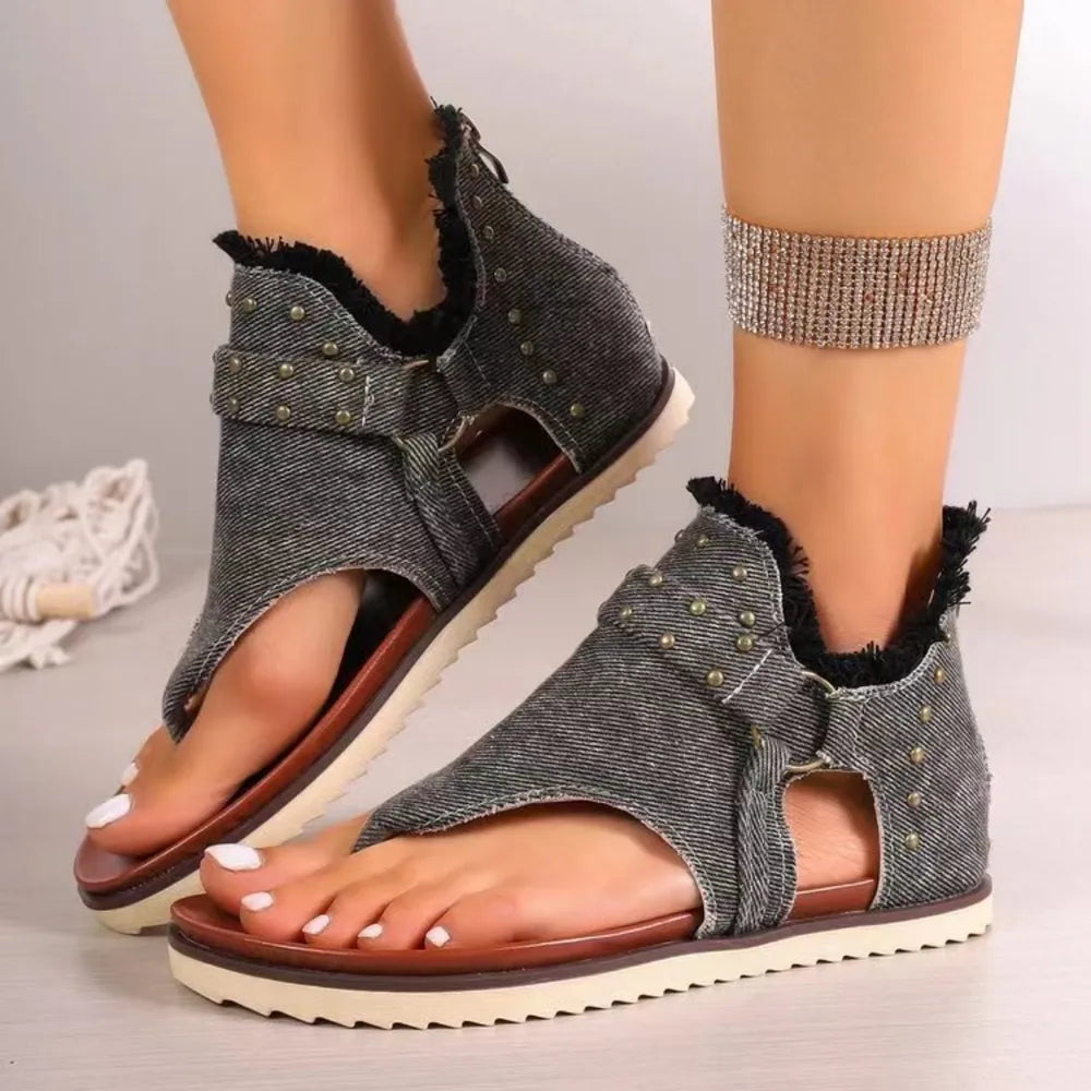 Nova Venturi — Studded Raw Hem Flat Sandals Fashion Footwear, alternate view 13