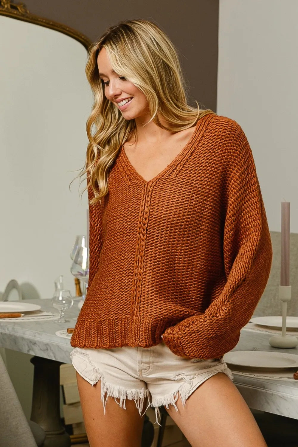 Sasha Fontaine — BiBi V-Neck Cable Knit Sweater, alternate view 4