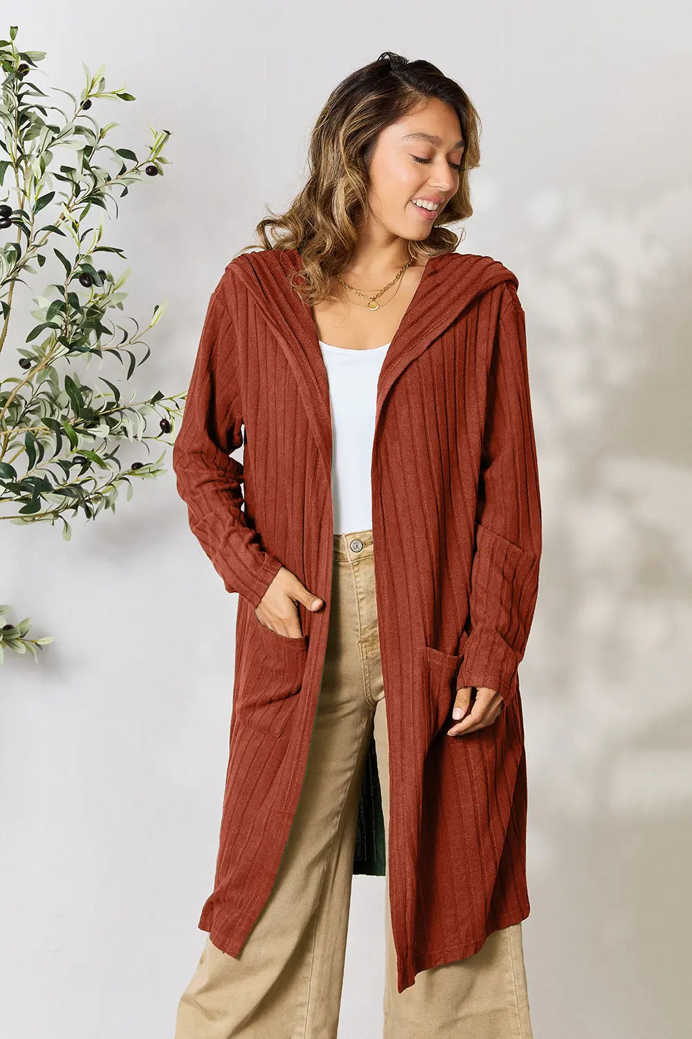 Paris Valmont — Basic Bae Full Size Hooded Sweater Cardigan, alternate view 8