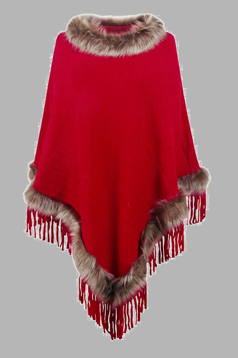 Ciel Versailles — Faux Fur Trim Fringed Poncho, alternate view 4