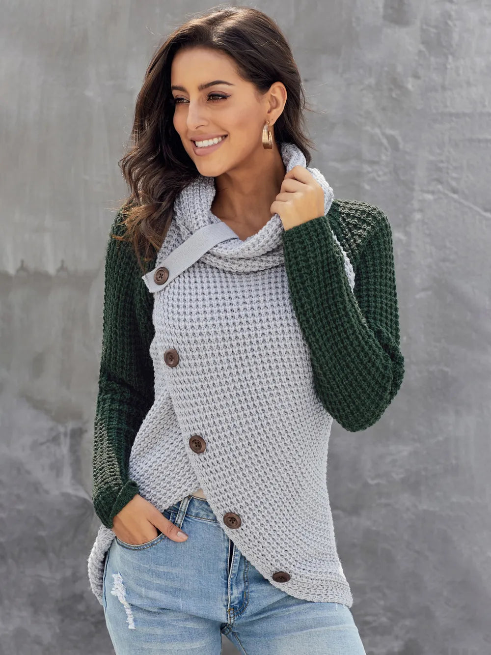 Monroe Rivière — Contrast Decorative Button Turtleneck Sweater, alternate view 12