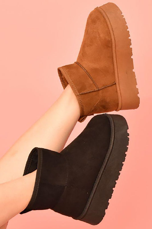 WILD DIVA Suede Round Toe Platform Booties - Opulent Empire