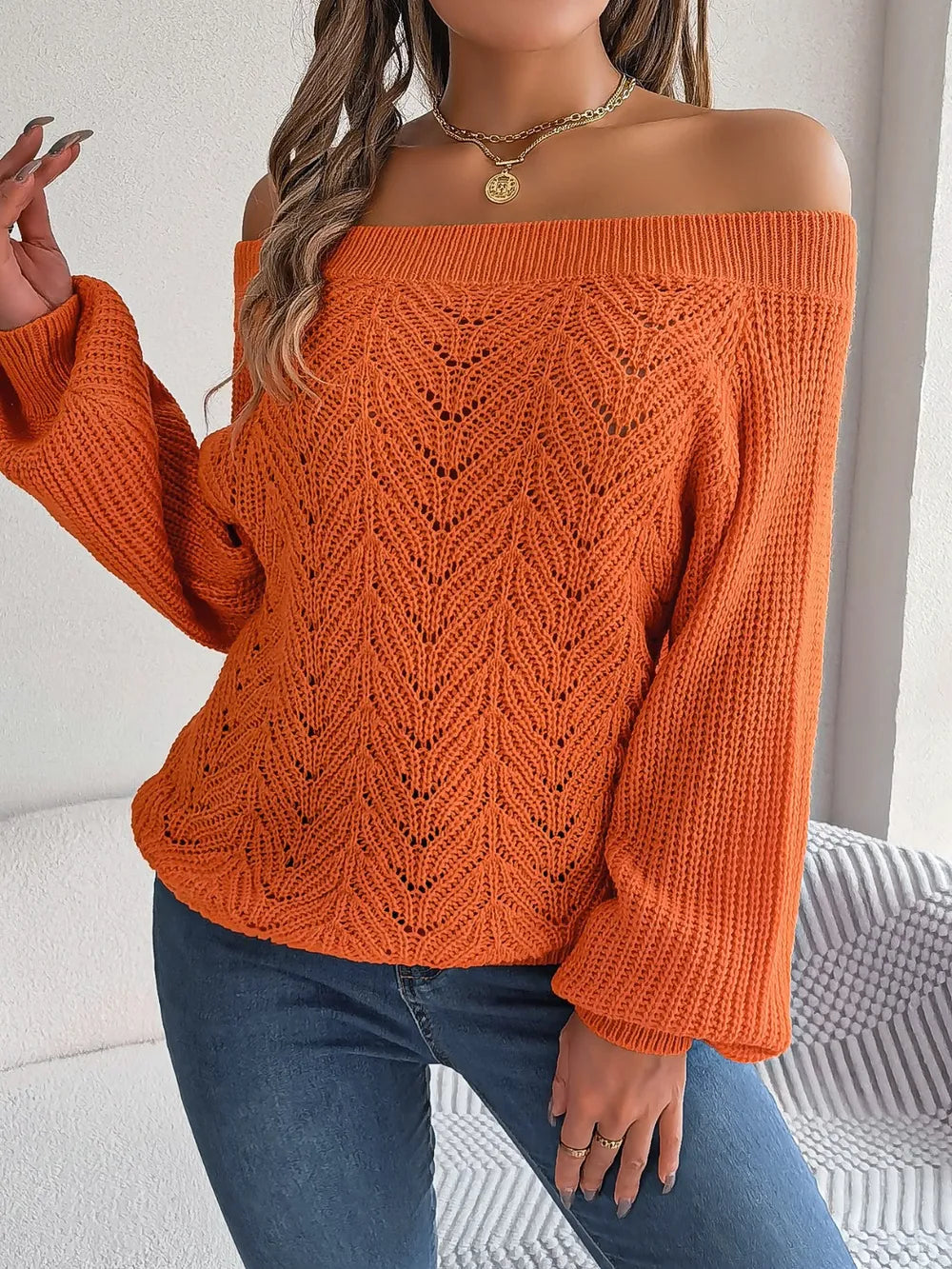 True Fontaine — Openwork Off-Shoulder Long Sleeve Sweater, alternate view 10