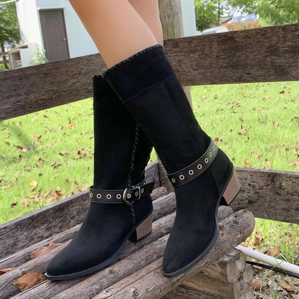 Nova Marino — Point Toe Block Heels Boots Fashion Footwear, alternate view 5