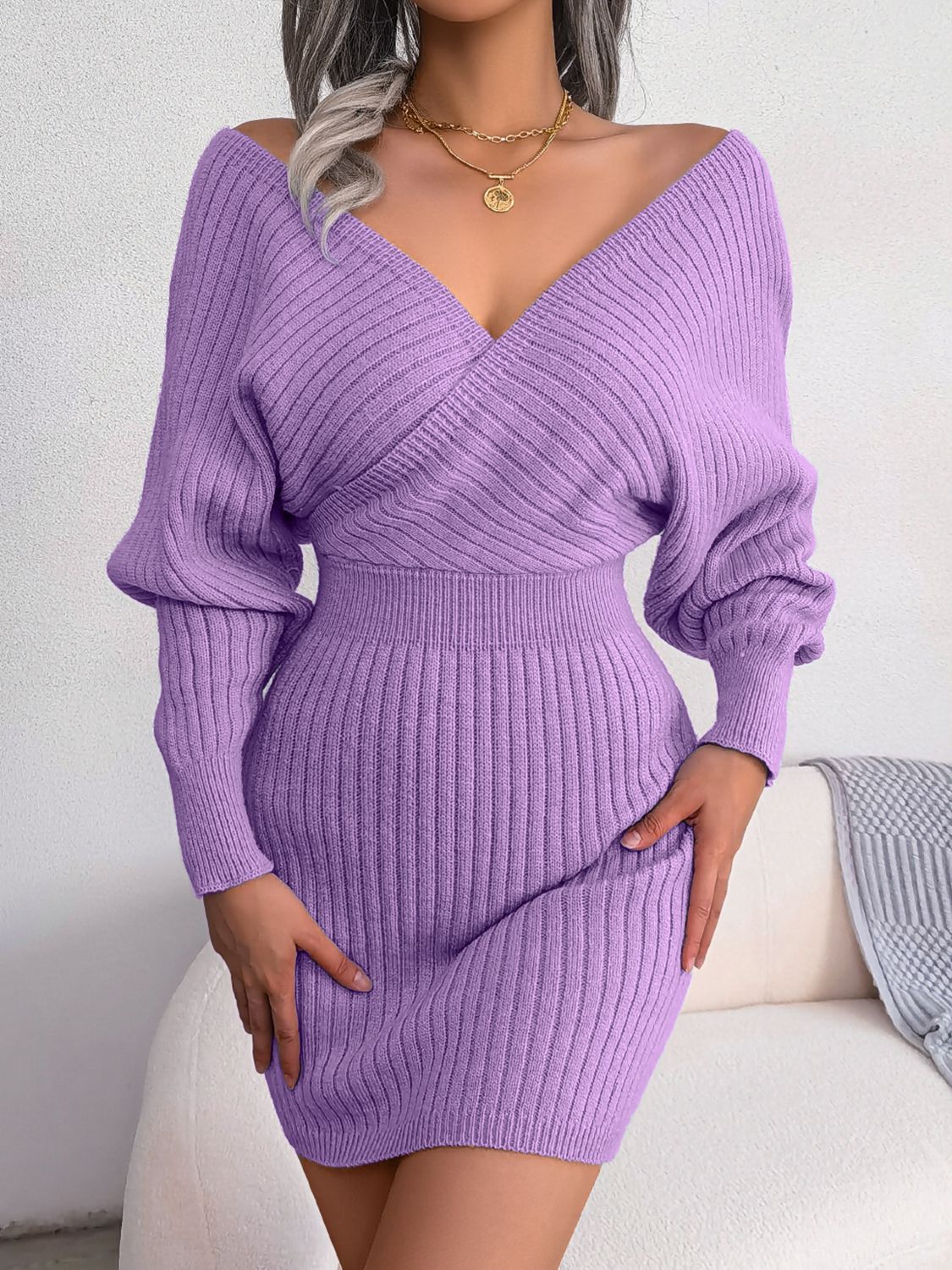 Bellamy Rousseau — Rib-Knit Dolman Sleeve Sweater Dress, alternate view 7