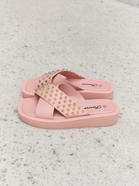 Forever Link Studded Cross Strap Sandals in Blush - Opulent Empire