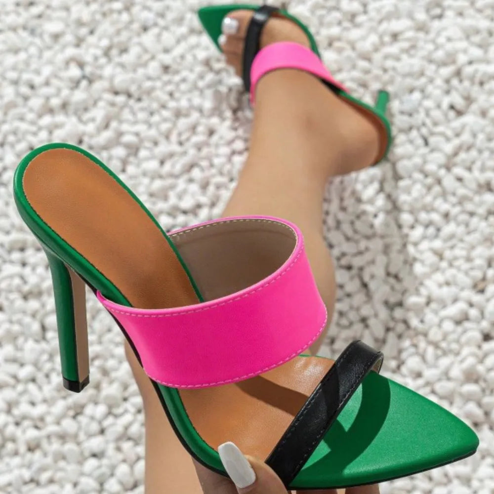 Lake Allegra — Contrast Open Toe Stiletto Sandals Green Fashion Footwear, alternate view 3