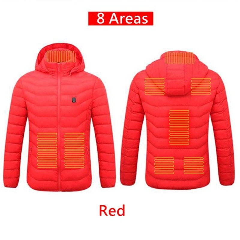 Boreal Arden red hooded jacket, 8-zone heating illustration