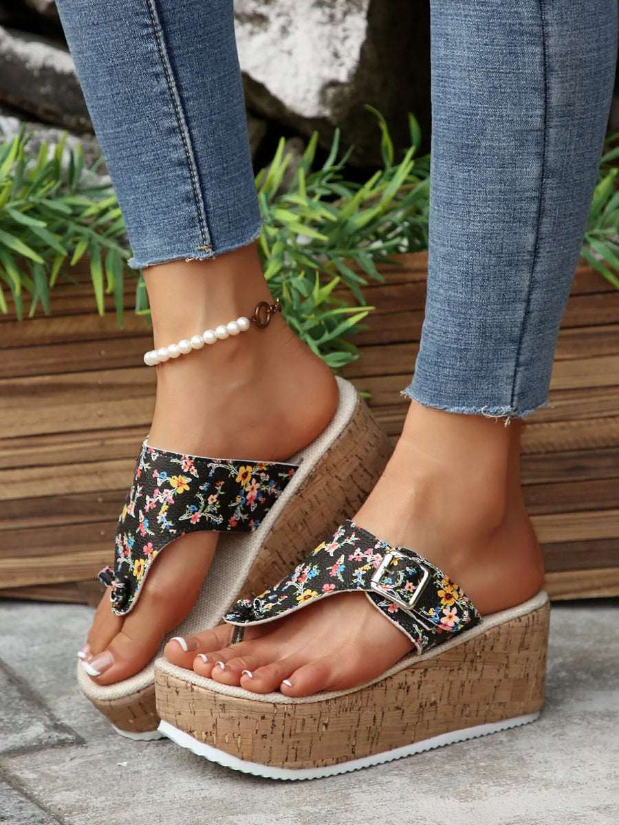 Jules Marino — Floral Print Wedge Platform Sandals Fashion Footwear
