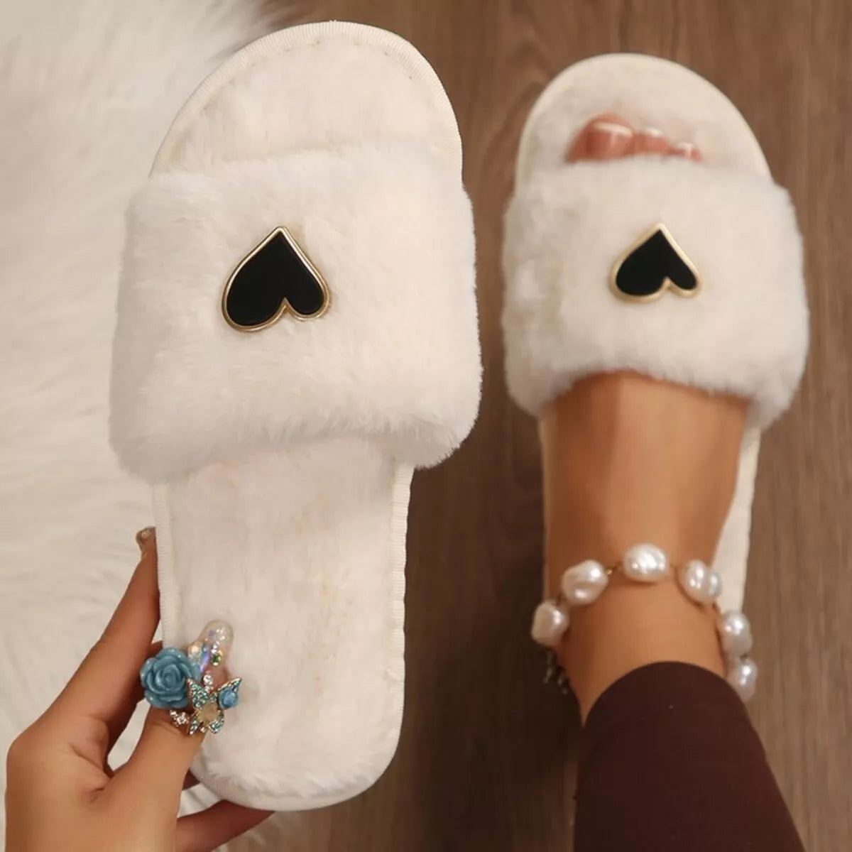 Wren Rosetti — Heart Open Toe Flats Slippers Fashion Footwear, alternate view 9
