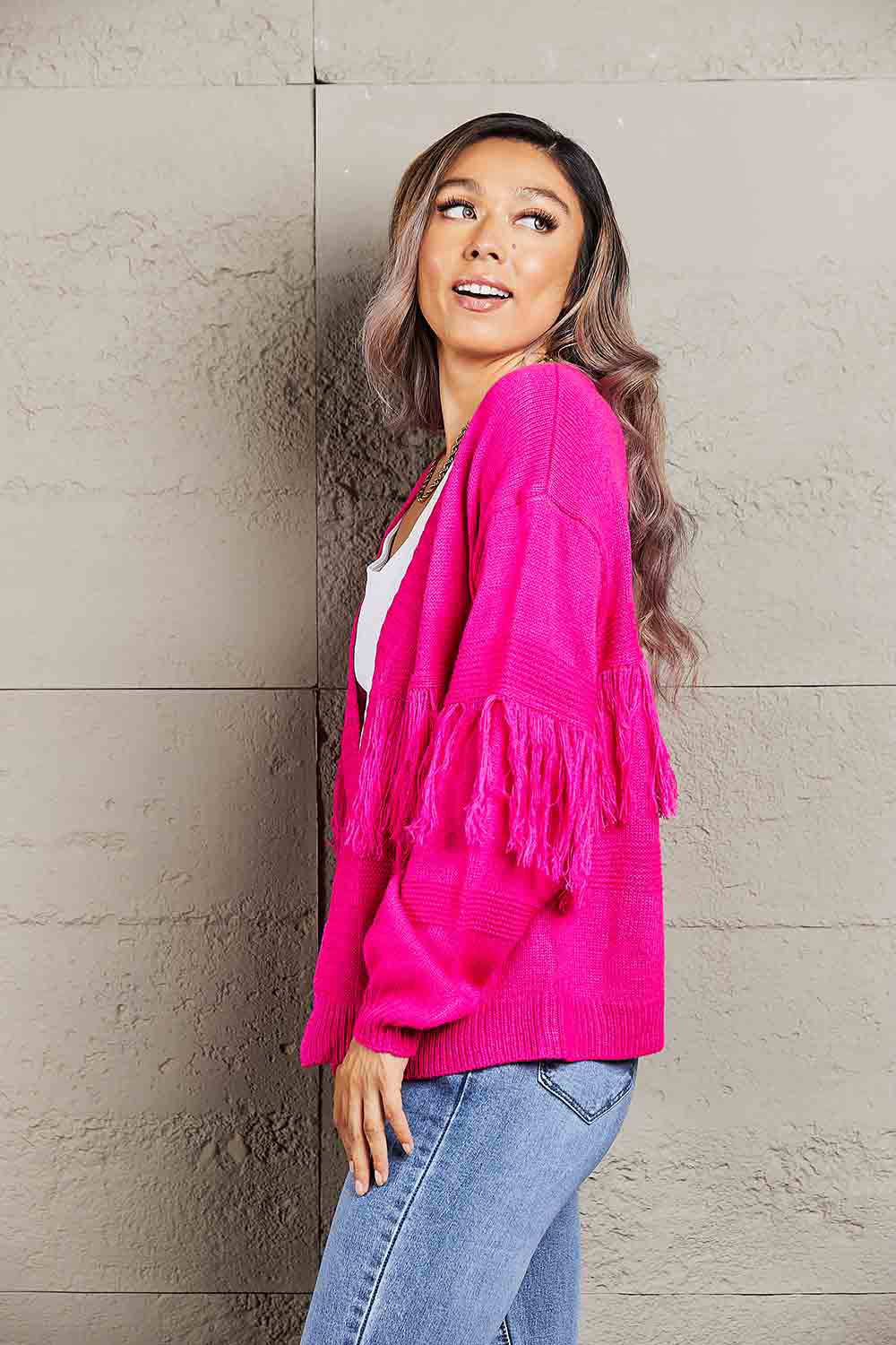 Rowan Rivière — Angel Wings Fringe Trim Open Front Cardigan, alternate view 3