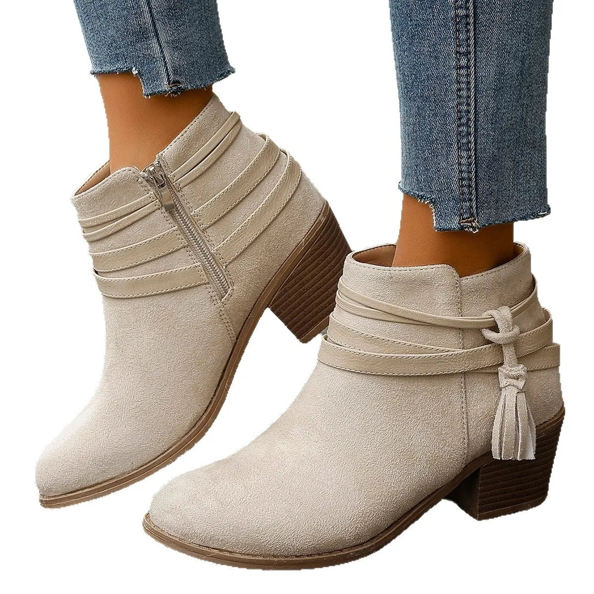 Monroe Venturi — Tassel Point Toe Block Heels Boots Fashion Footwear, alternate view 3