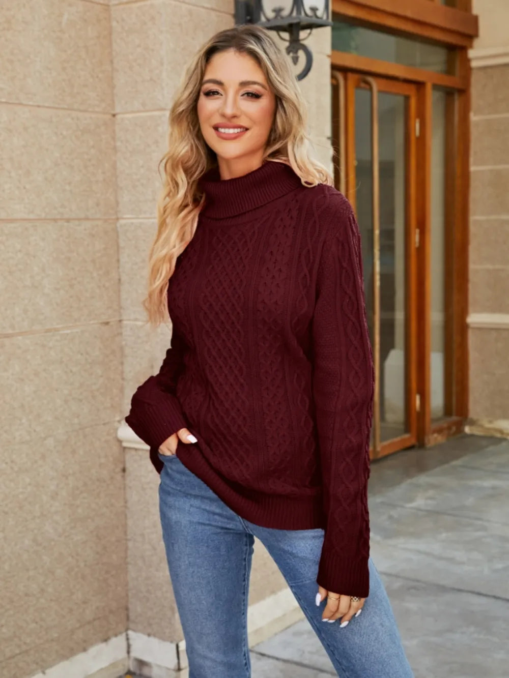 Blaise Valmont — Cable-Knit Mock Neck Sweater, alternate view 10