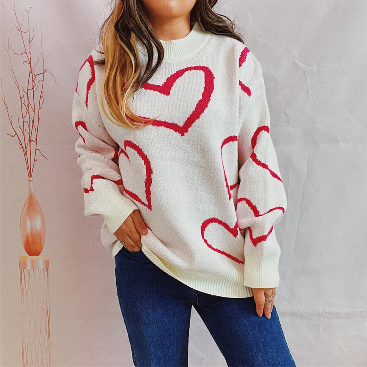 Nova Bellamy — Heart Pattern Long Sleeve Sweater, alternate view 5