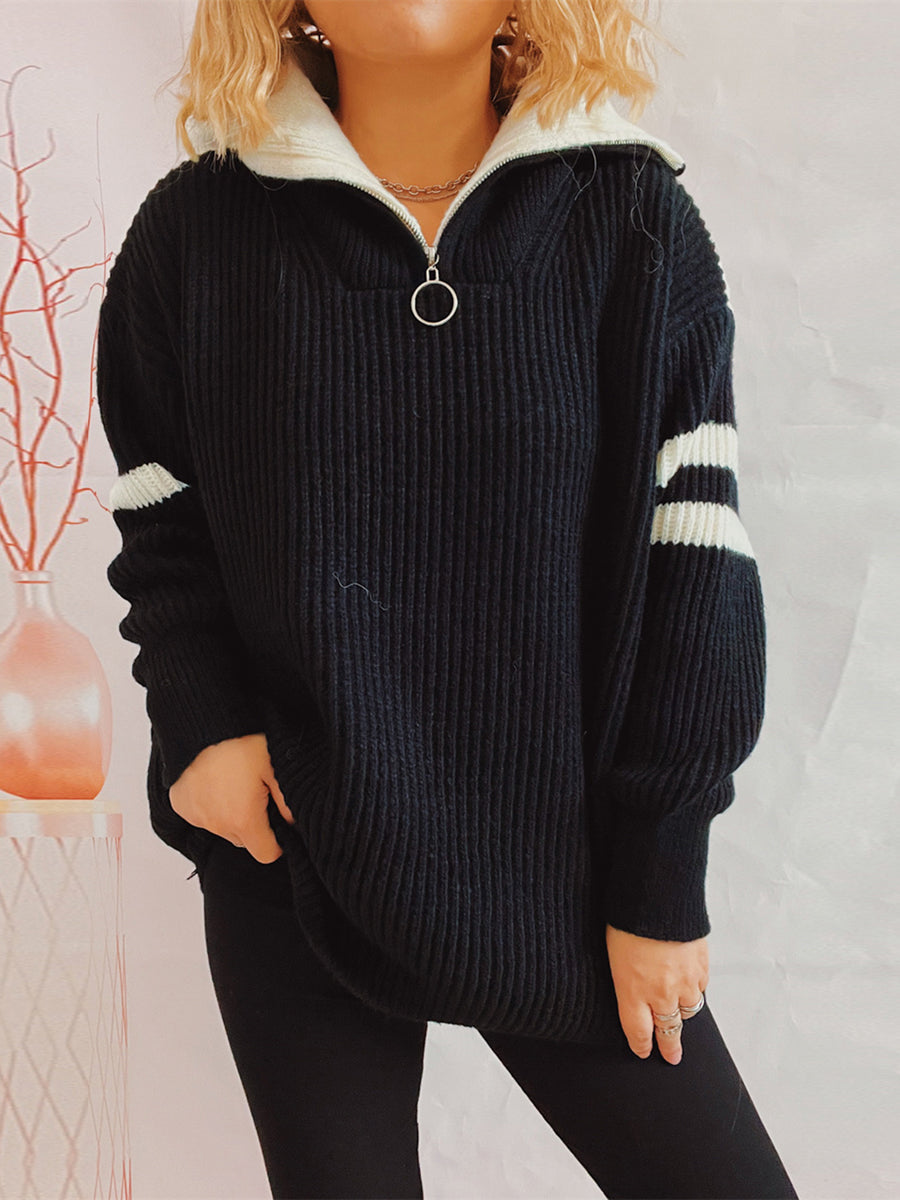 Lake Valmont — Ribbed Two-Tone Half Zip Sweater, alternate view 4